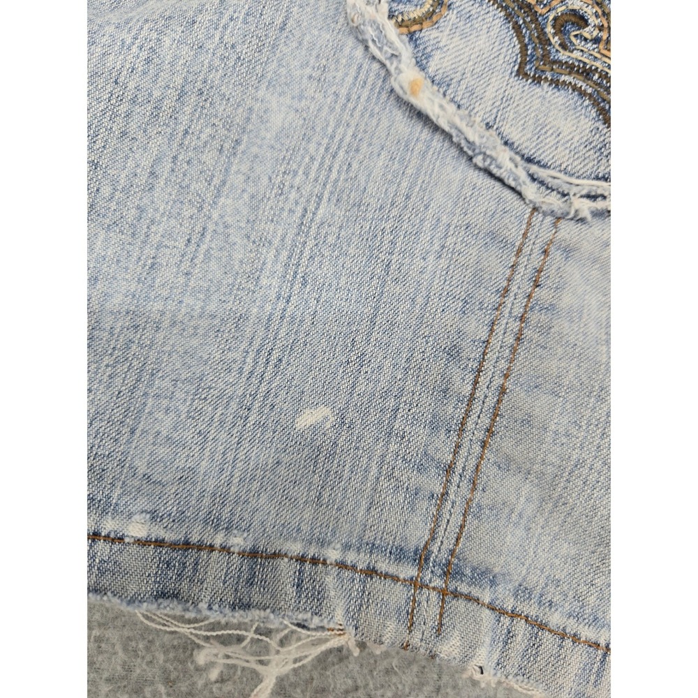 Blue Asphalt Womens Y2K 00's Low Rise Embroidered Micro Denim Shorts Light 9 - Picture 6 of 9